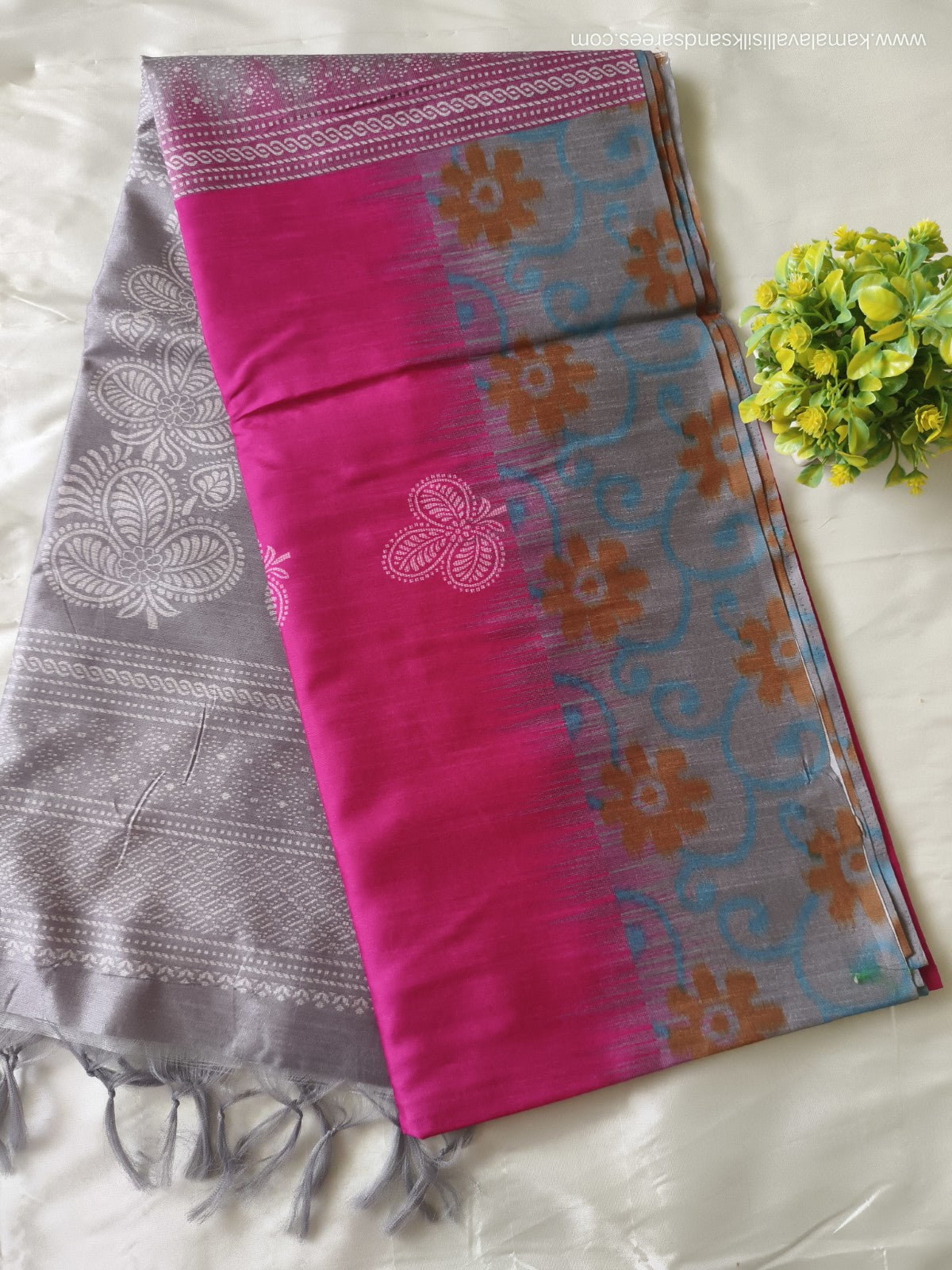 Semi Tussar Saree Rose Colour