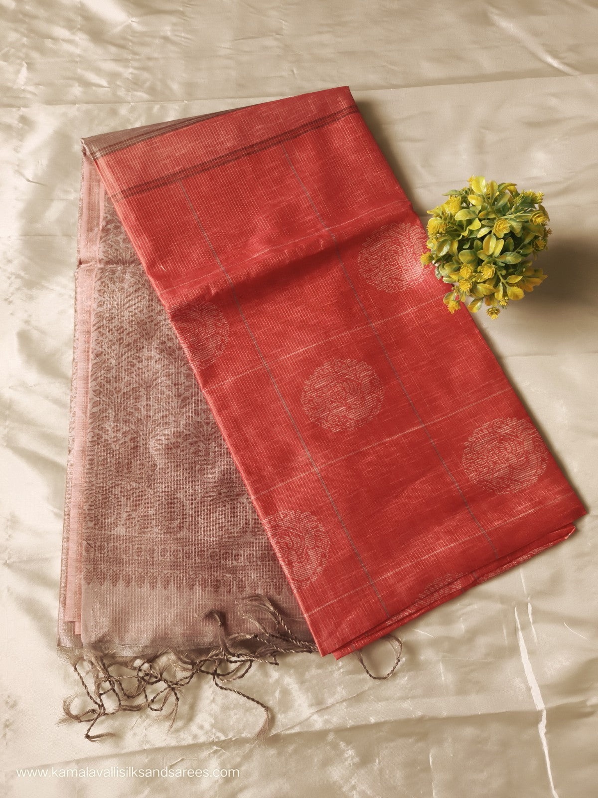 Semi Tussar Saree Orange Colour