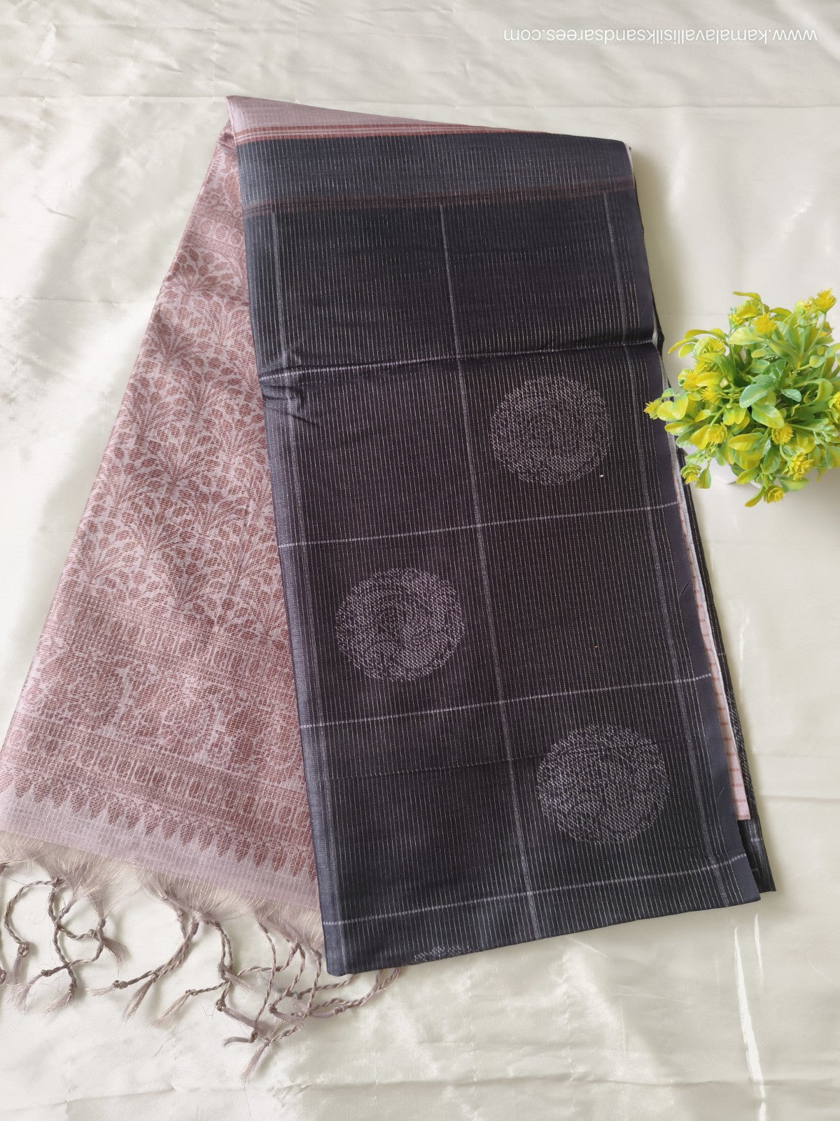 Semi Tussar Saree Black Colour