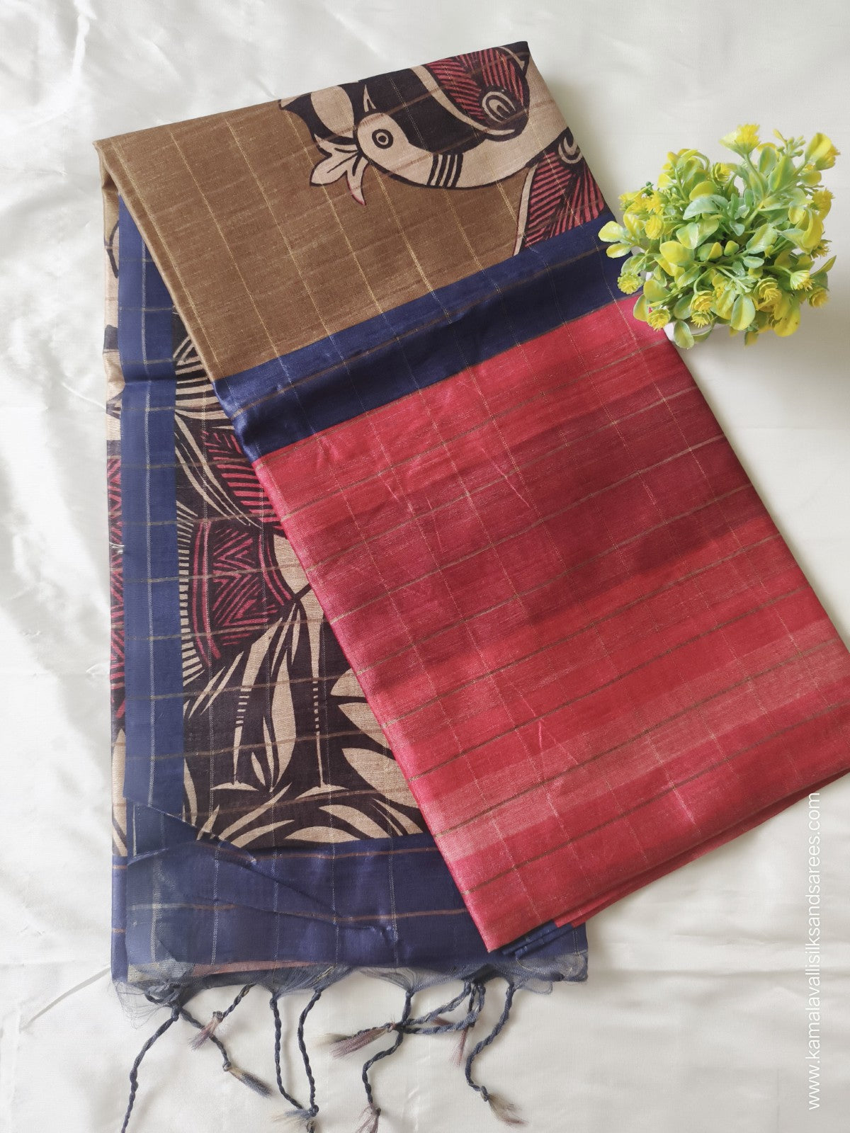 Semi Tussar Saree Orange Colour