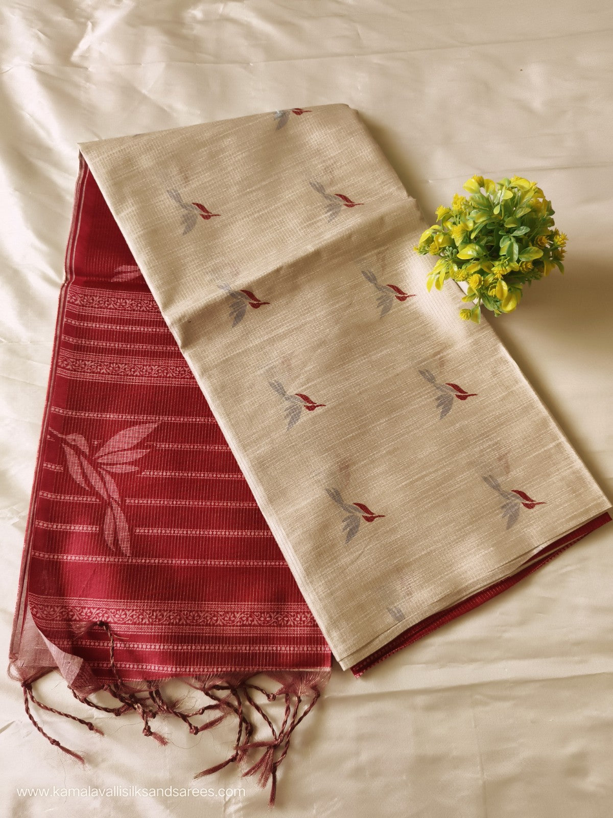 Semi Tussar Saree Beige Colour