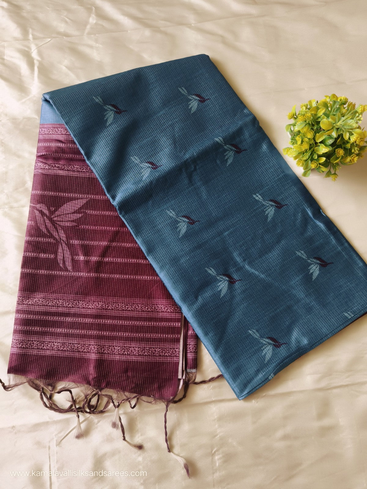 Semi Tussar Saree Blue Colour