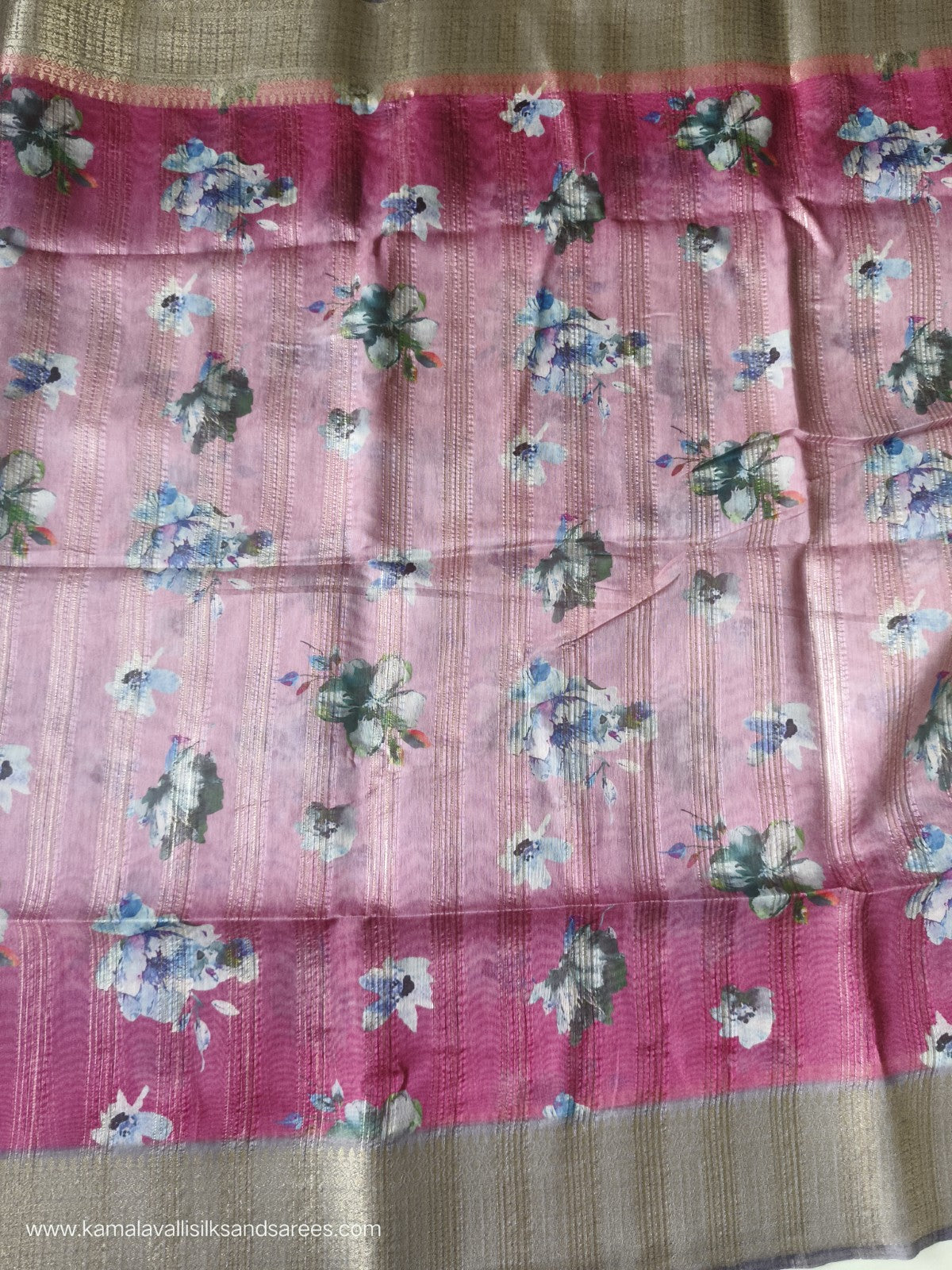 Tissue Silk Saree Pink Colour with Floral Pattern