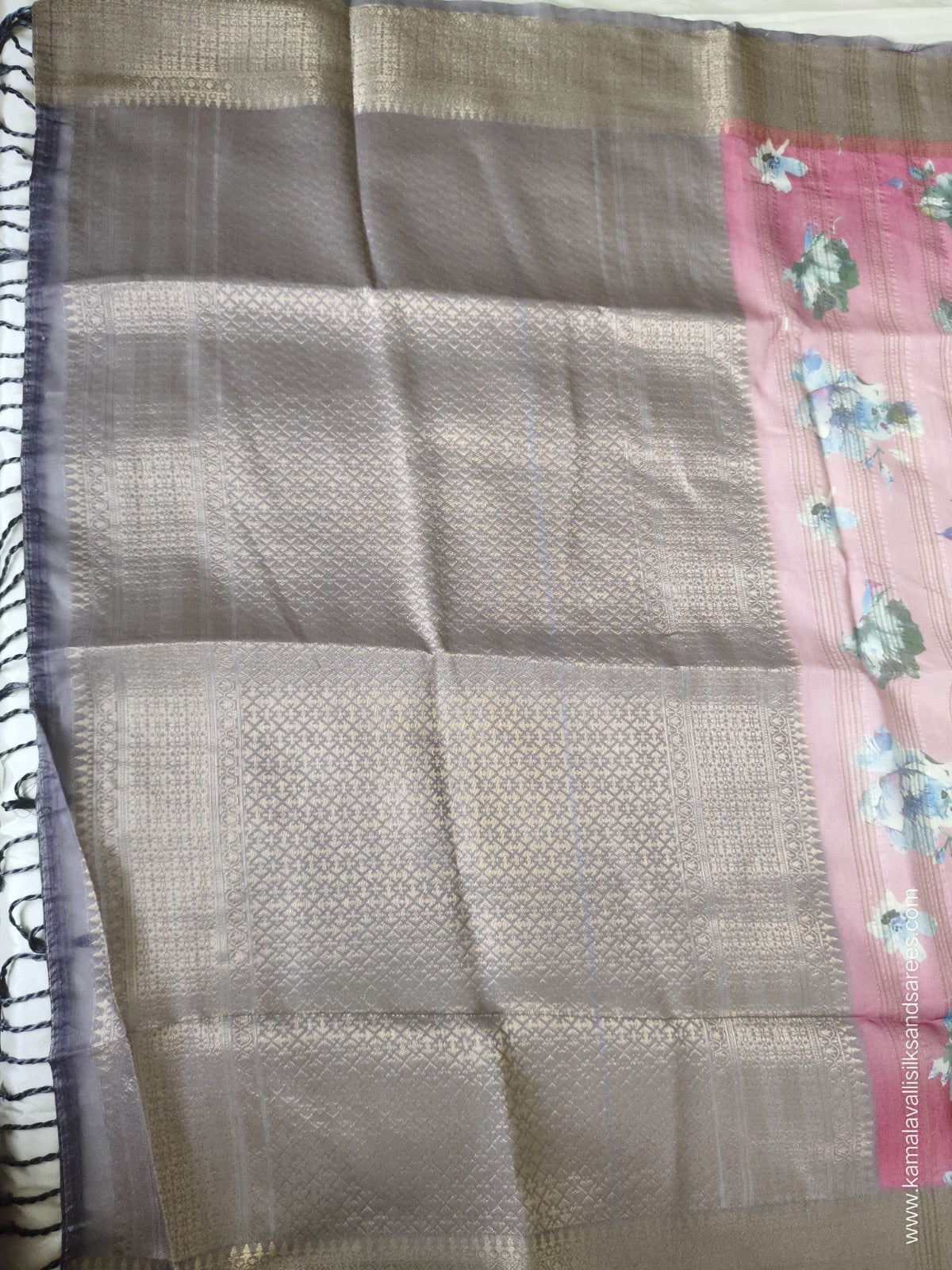 Tissue Silk Saree Pink Colour with Floral Pattern