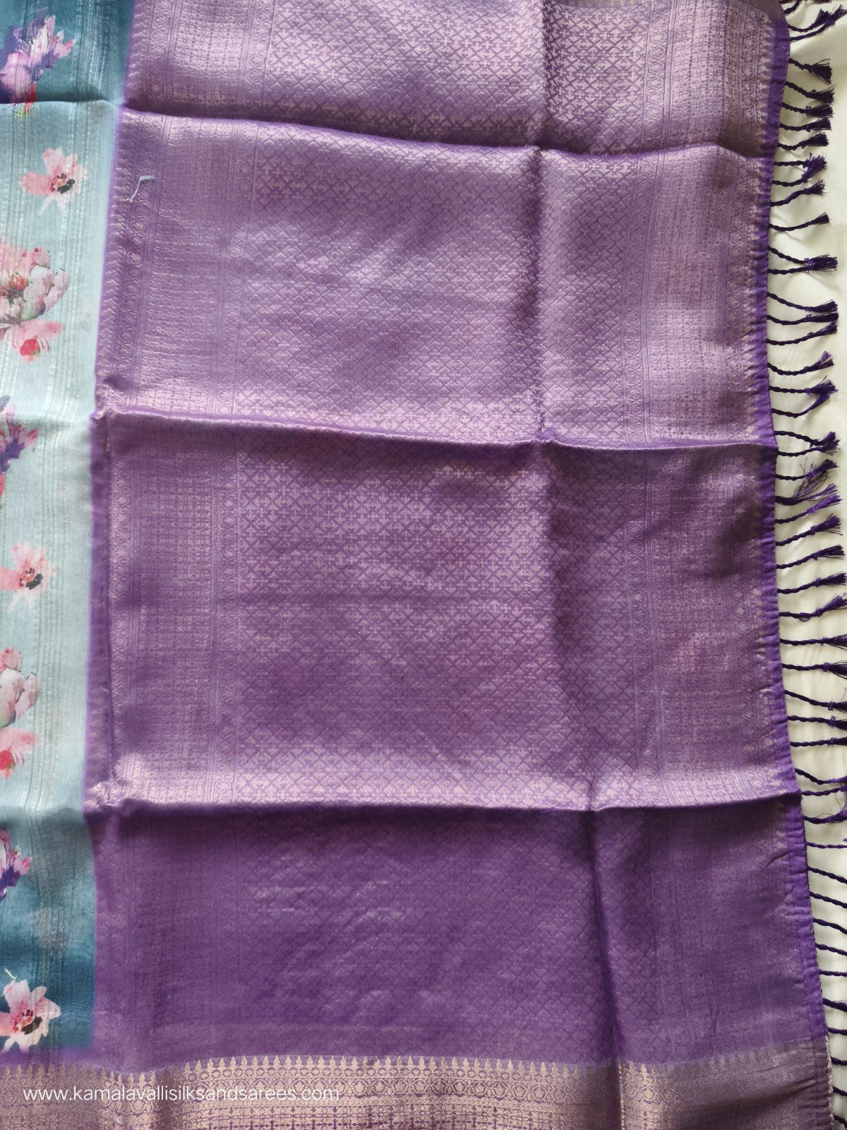 Tissue Silk Saree Blue and Purple Colour with Floral Pattern