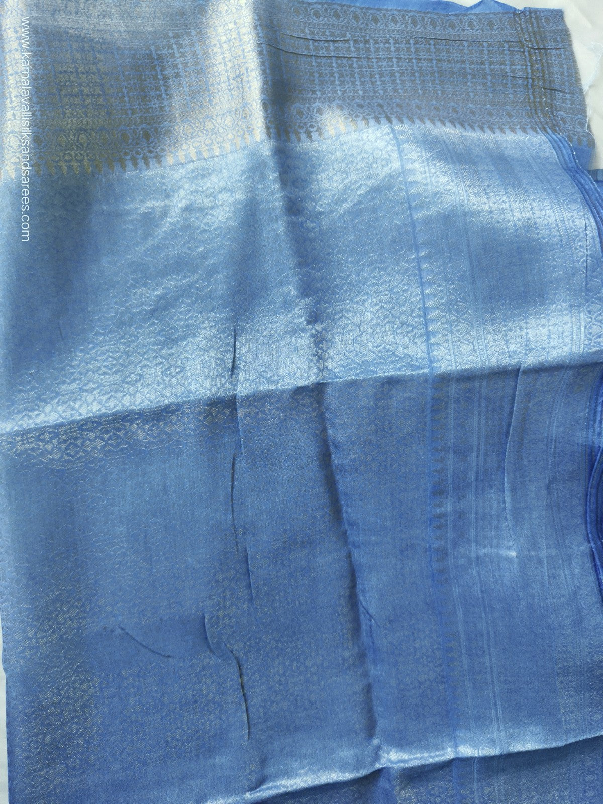 Tissue Silk Saree Blue and Green Colour with Floral Pattern