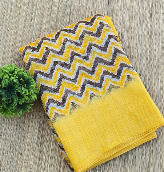 Fancy Linen Cotton Saree Yellow colour