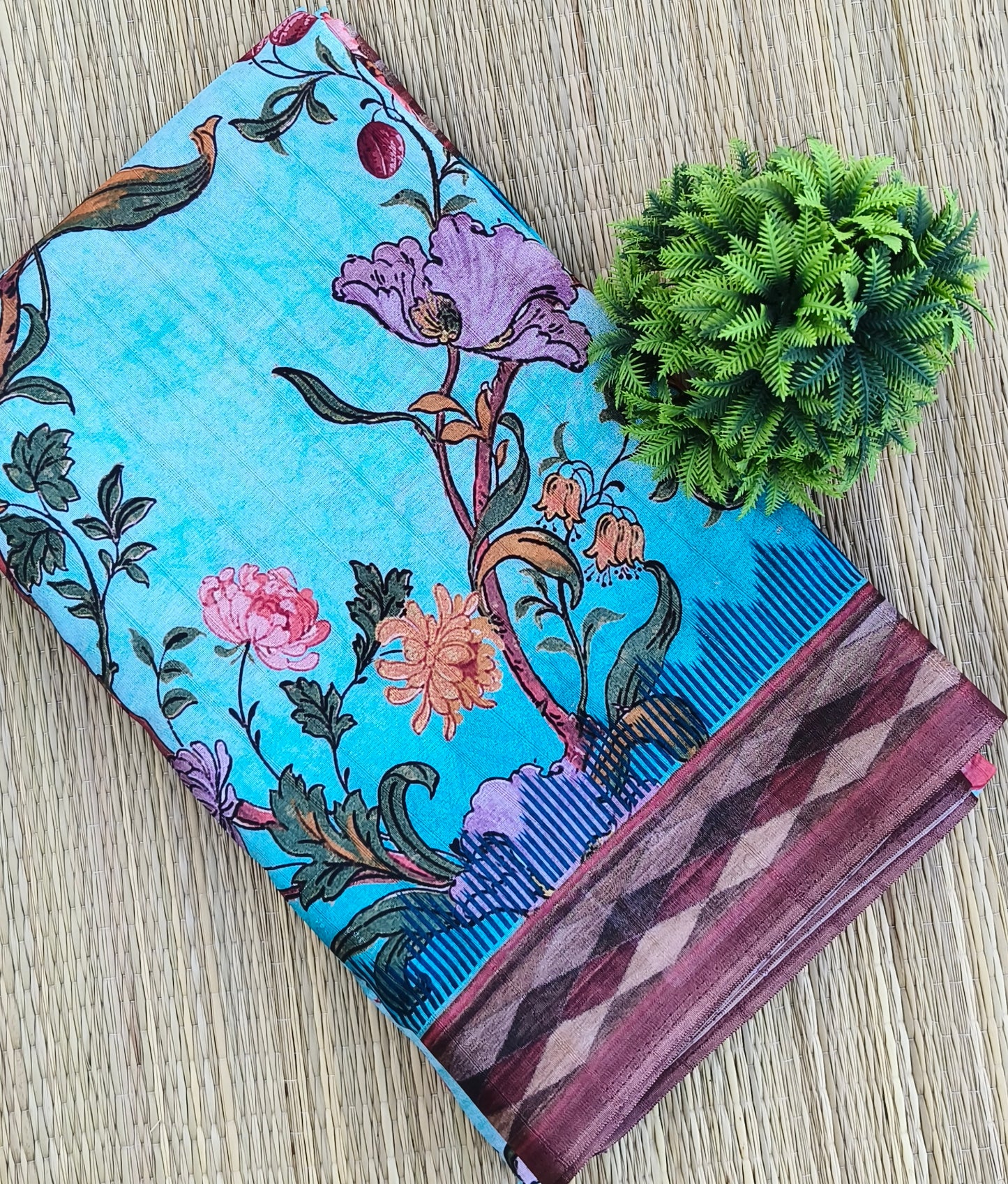 Fancy Semi Tussar Saree Sky Blue colour