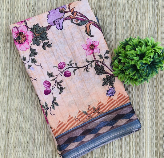 Fancy Semi Tussar Saree Cream colour