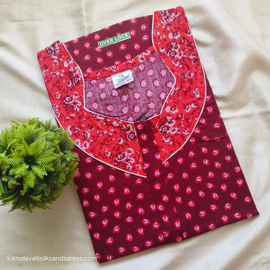 Cotton Nighty Maroon and Red colour