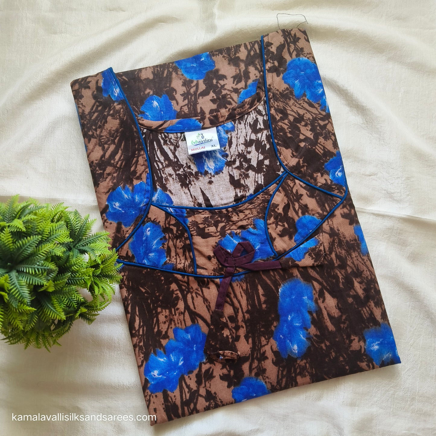 Cotton Nighty Brown and Blue colour
