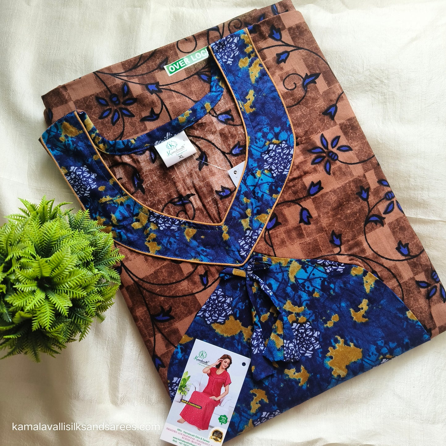 Cotton Nighty Blue and Brown colour in mix and match