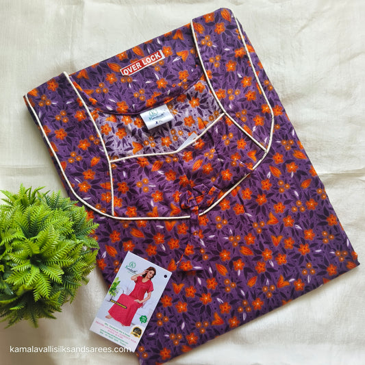 Cotton Nighty Purple and orange colour