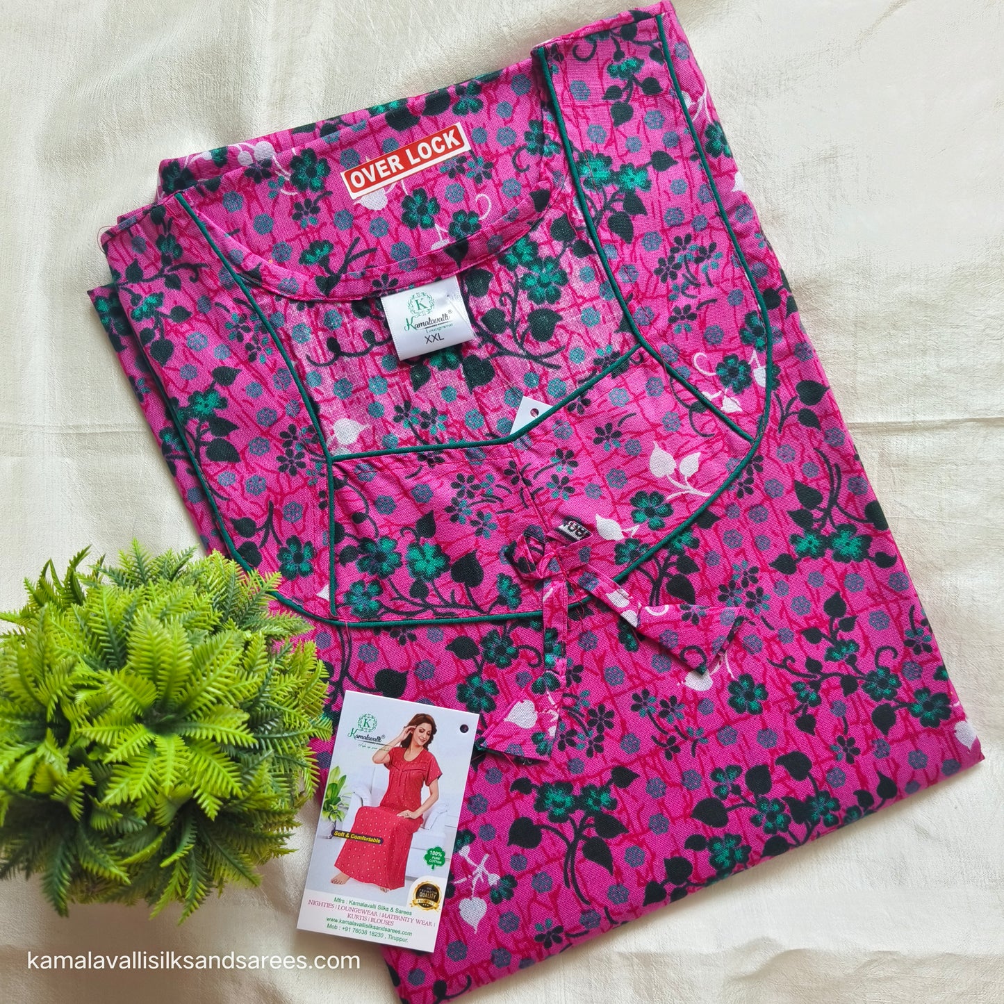Cotton Nighty Rose and Green colour