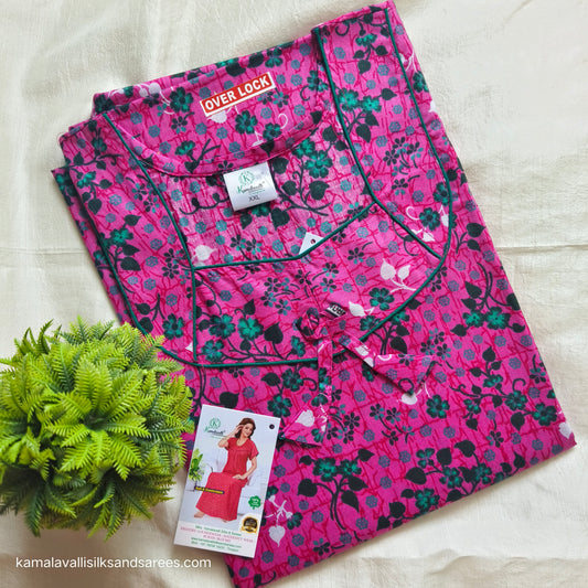 Cotton Nighty Rose and Green colour