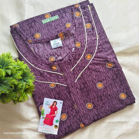 Cotton Nighty Brown and Yellow colour