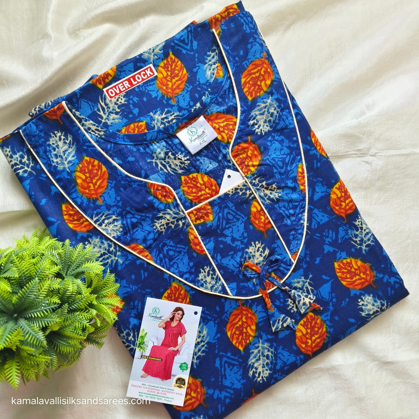 Cotton Nighty blue colour with Orange print