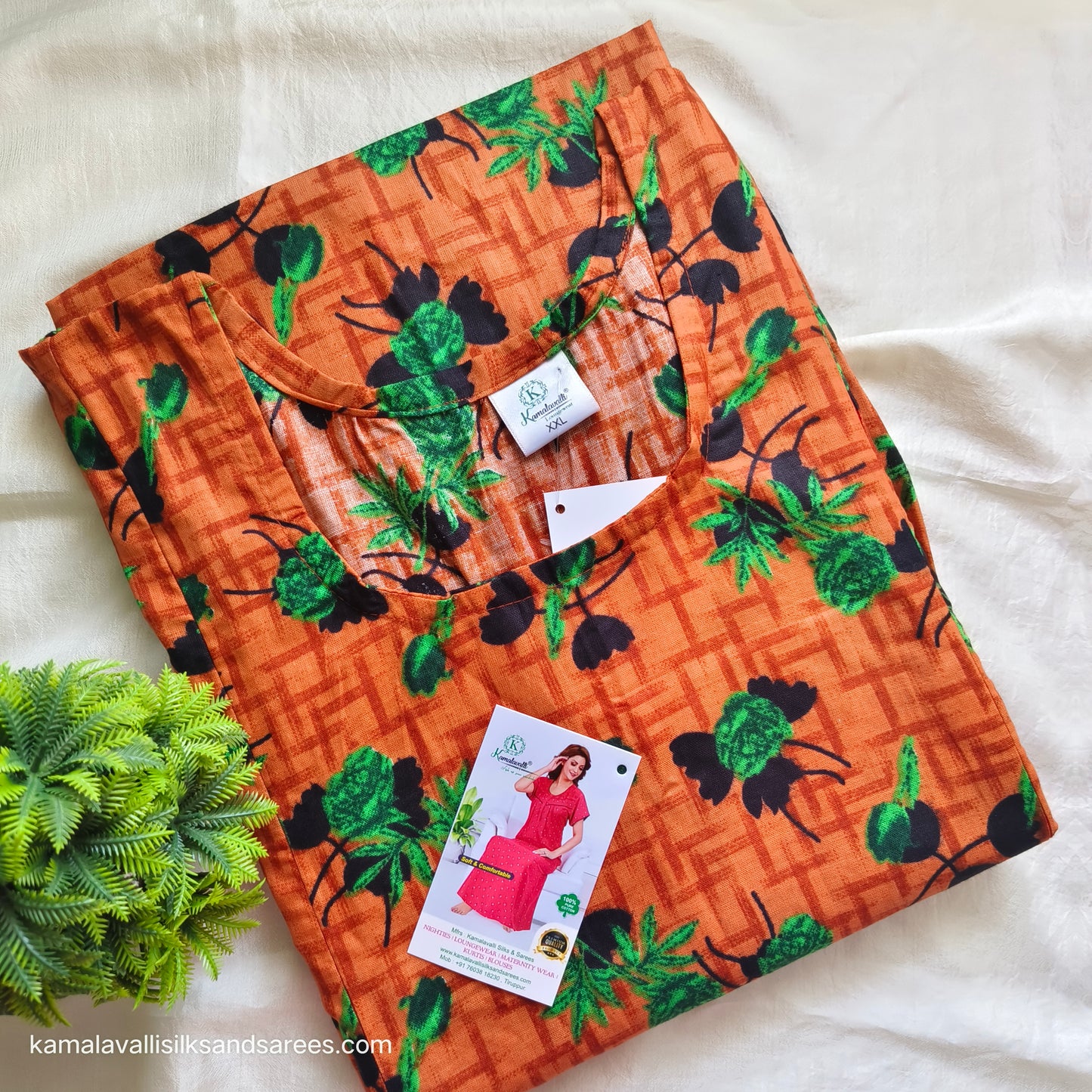Feeding Nighty Vertical two side zips mild Orange with Green and Black colour print