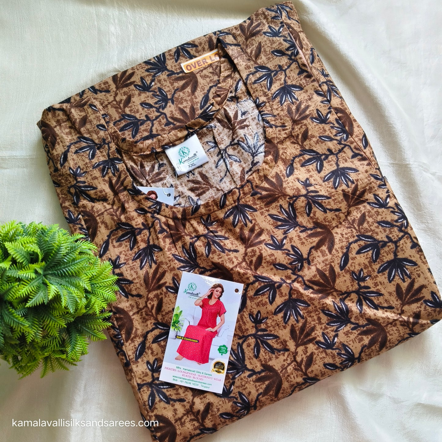Feeding Nighty Vertical two side zips Brown and Black colour print