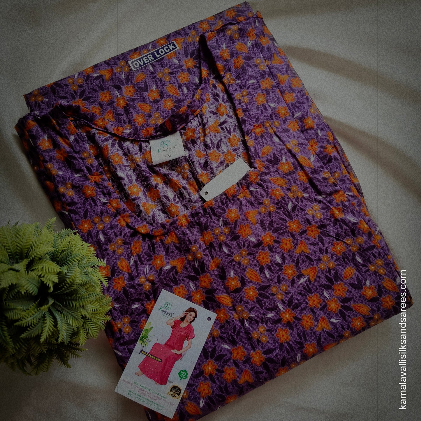 Feeding Nighty Vertical two side zips Lavender Purple with Orange colour print