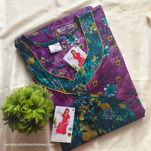 Cotton Nighty mix and match Purple and Green colour