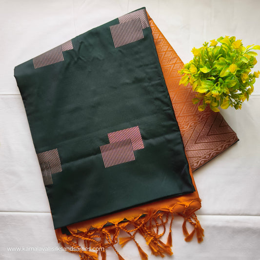 Semi Soft Silk Saree Bottle Green Colour