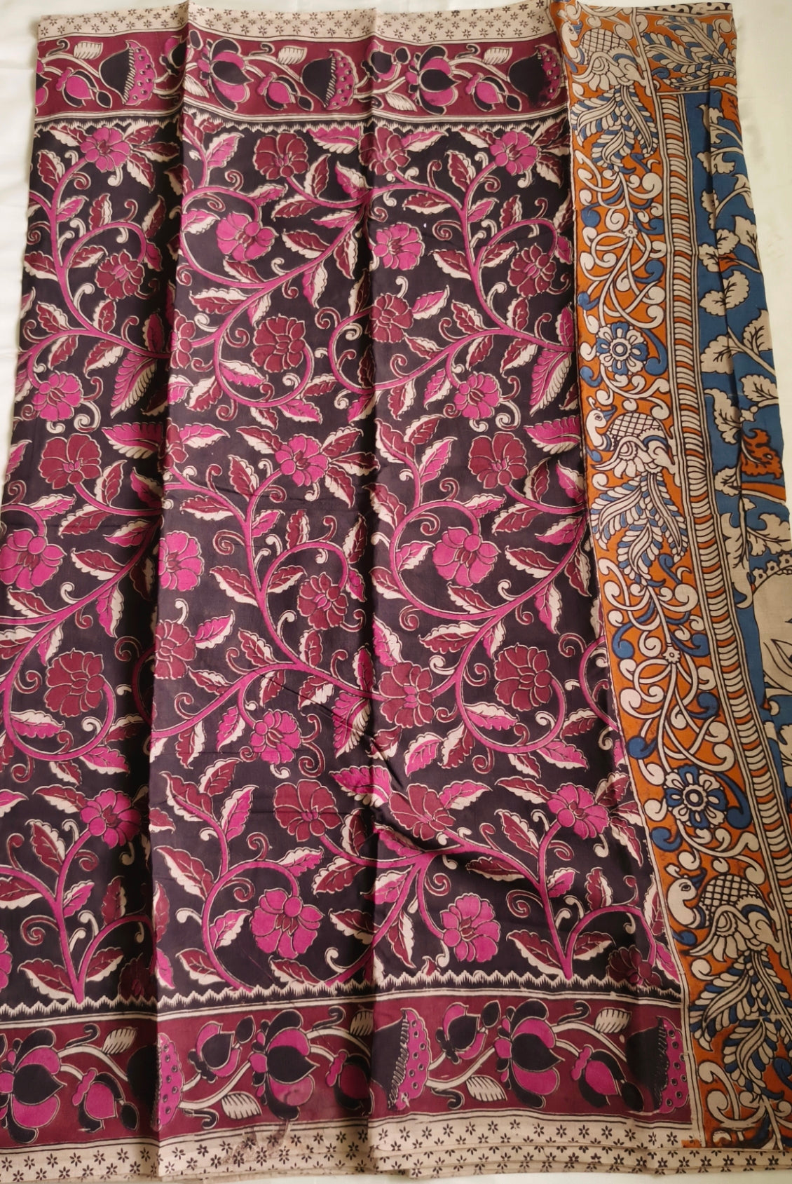 Kalamkari Cotton Saree Pink Colour