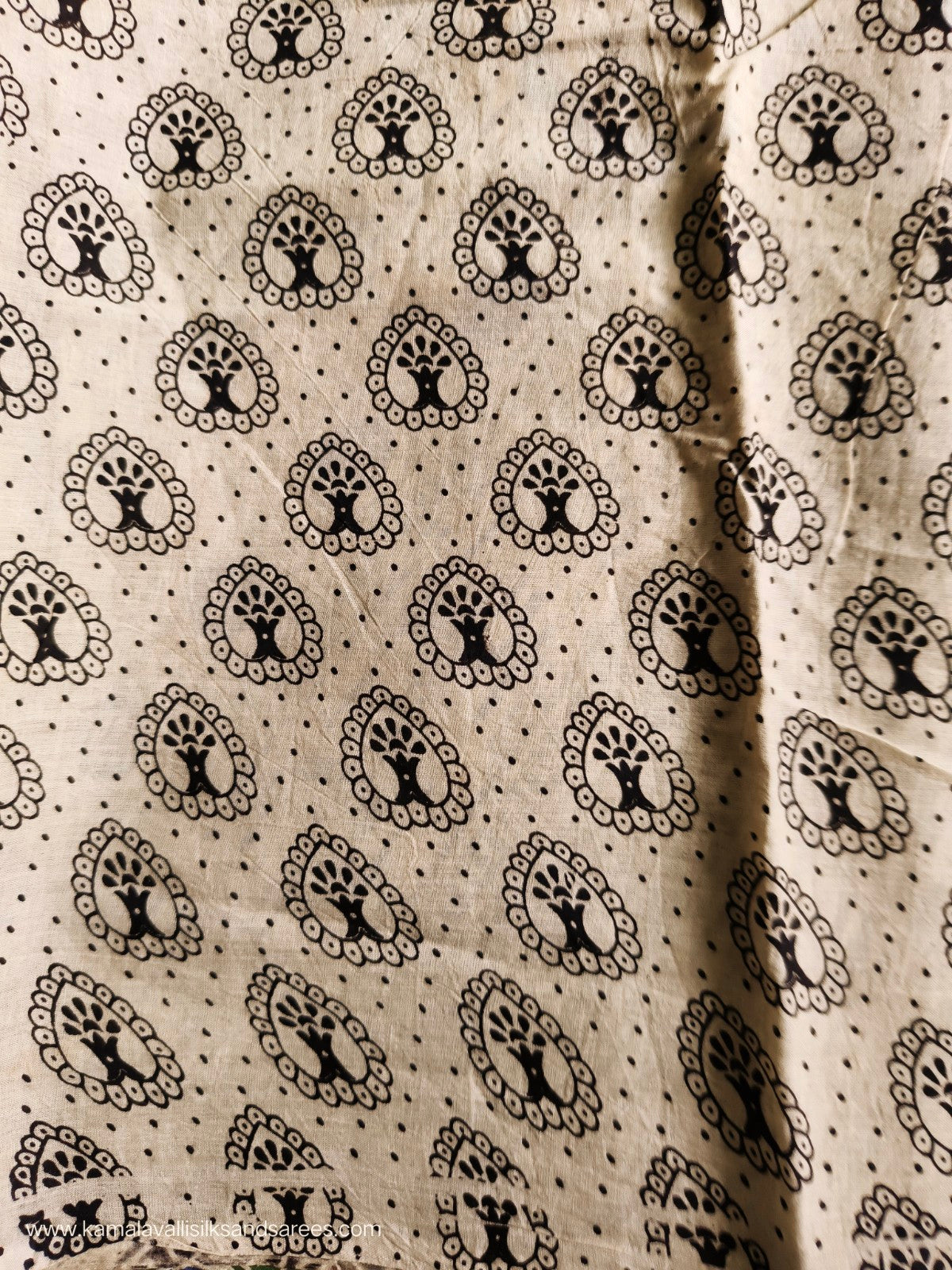 Kalamkari Cotton Saree Half white Colour