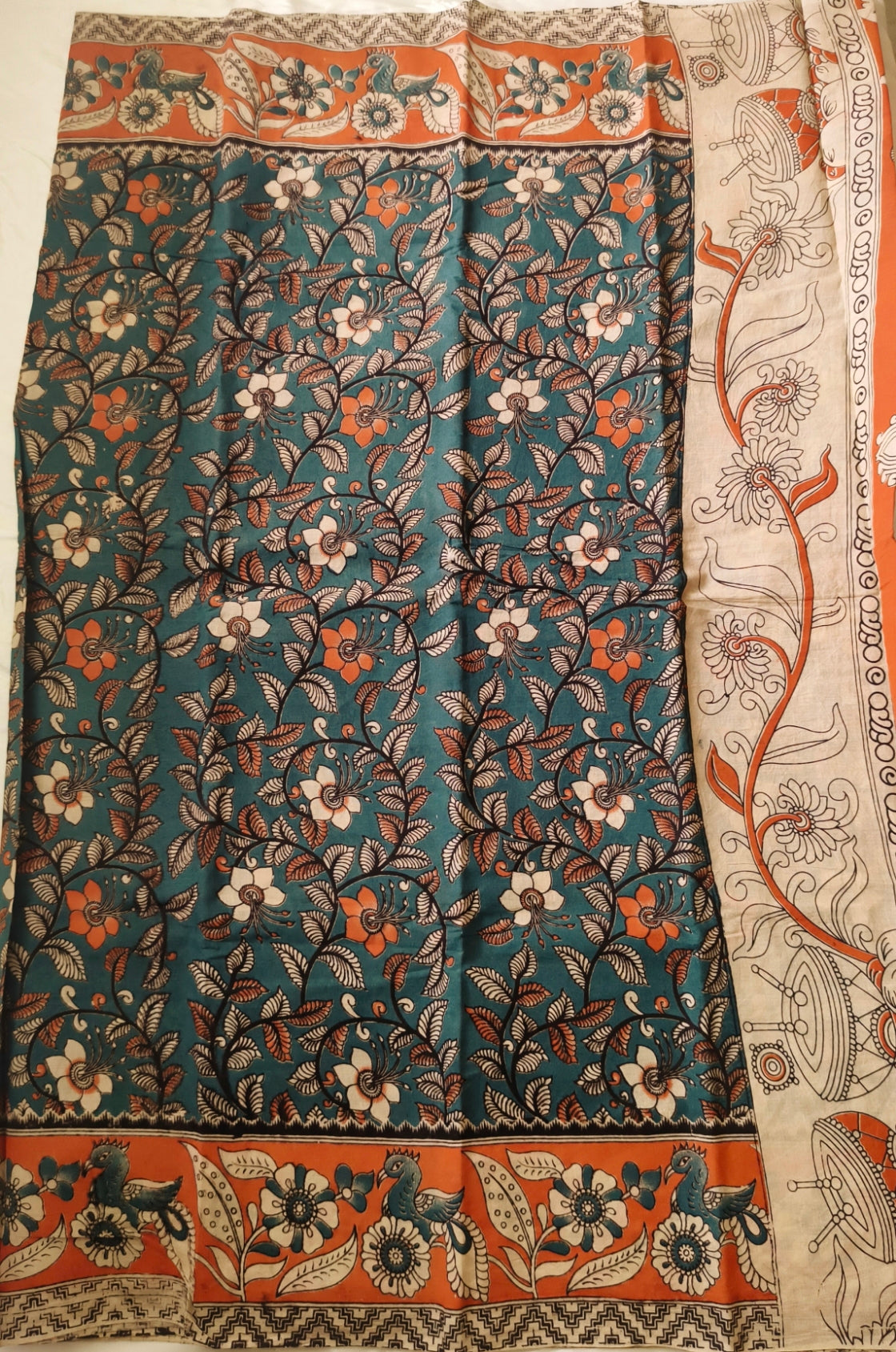 Kalamkari Cotton Saree Blue Colour