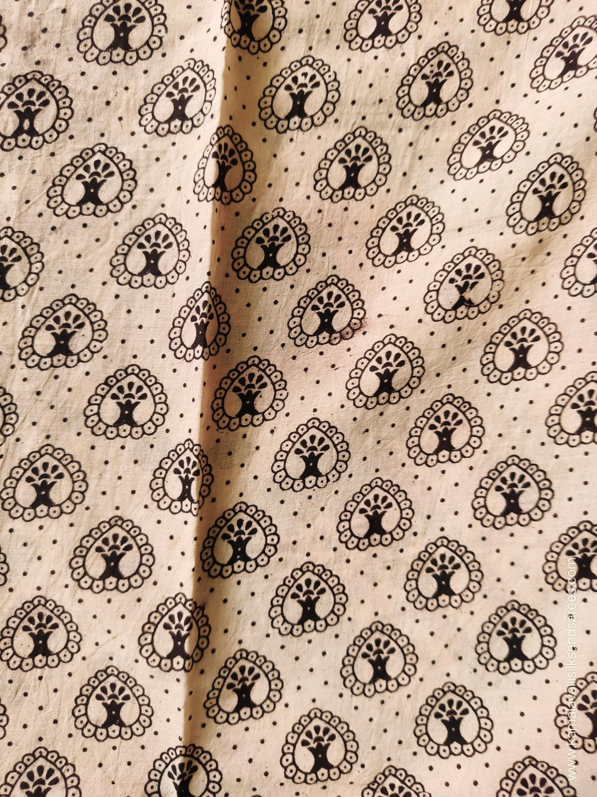 Kalamkari Cotton Saree Half White Colour and Green colour