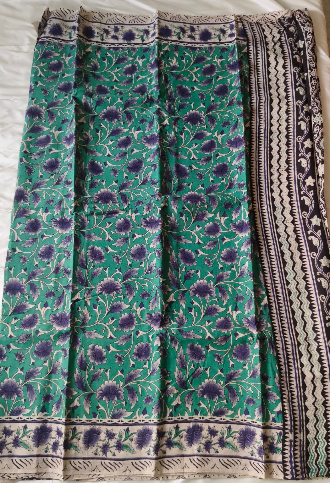 Kalamkari Cotton Saree Blue Colour