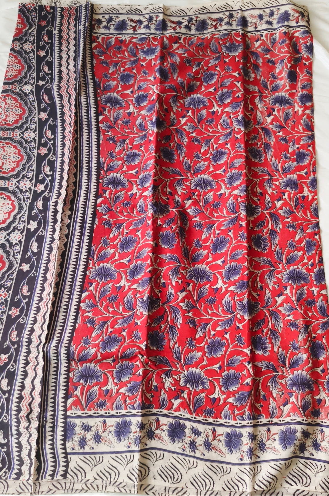 Kalamkari Cotton Saree Red Colour