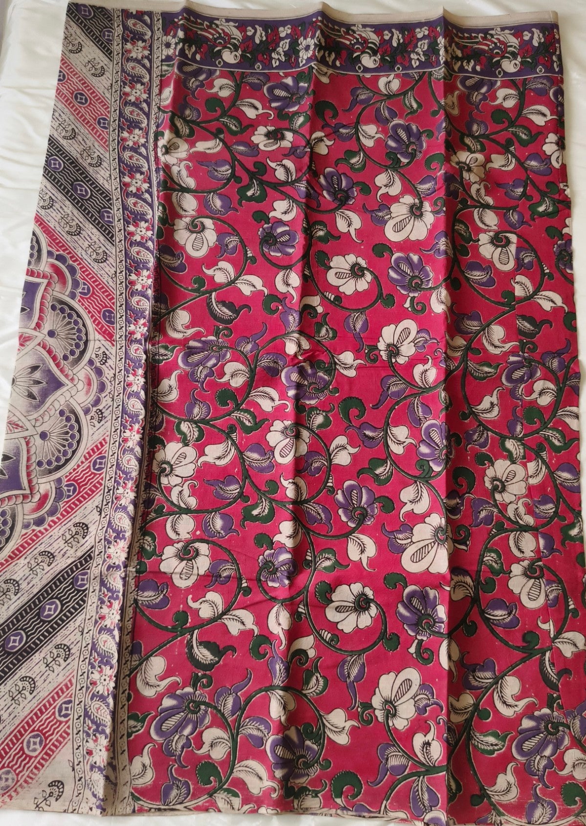 Kalamkari Cotton Saree Rose Colour