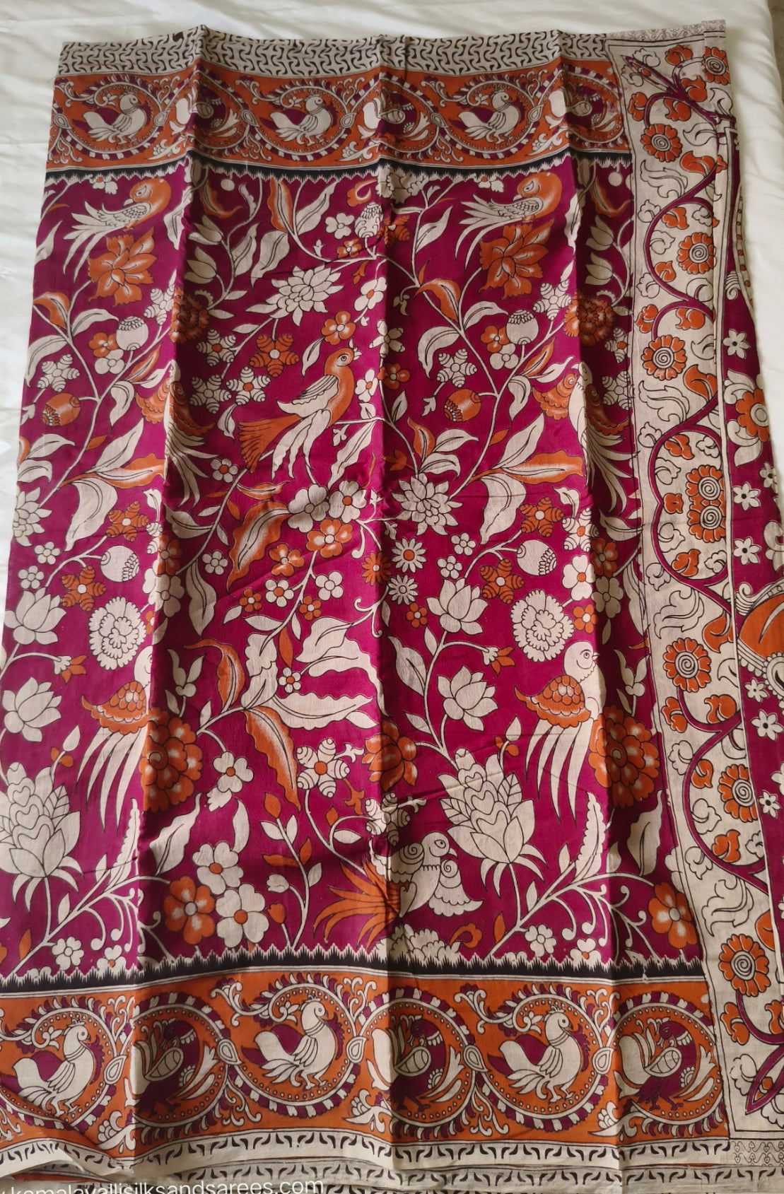 Kalamkari Cotton Saree Maroon and Orange Colour