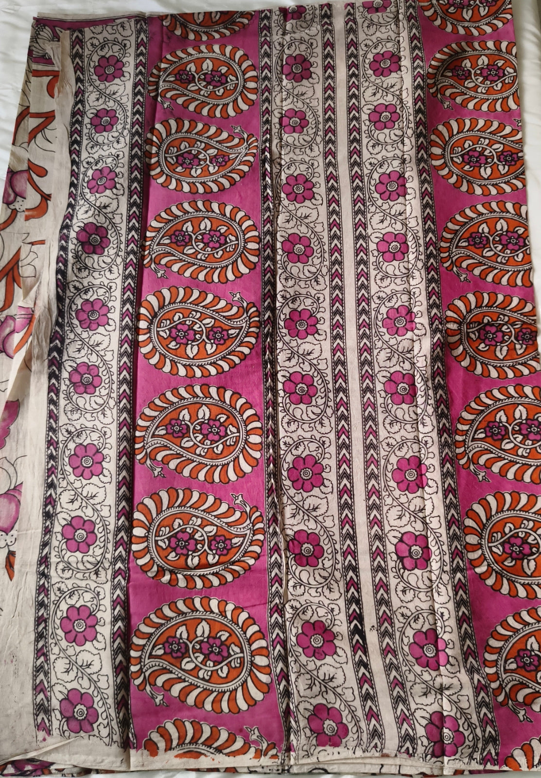 Kalamkari Cotton Saree Sandal with Orange and Pink Colour