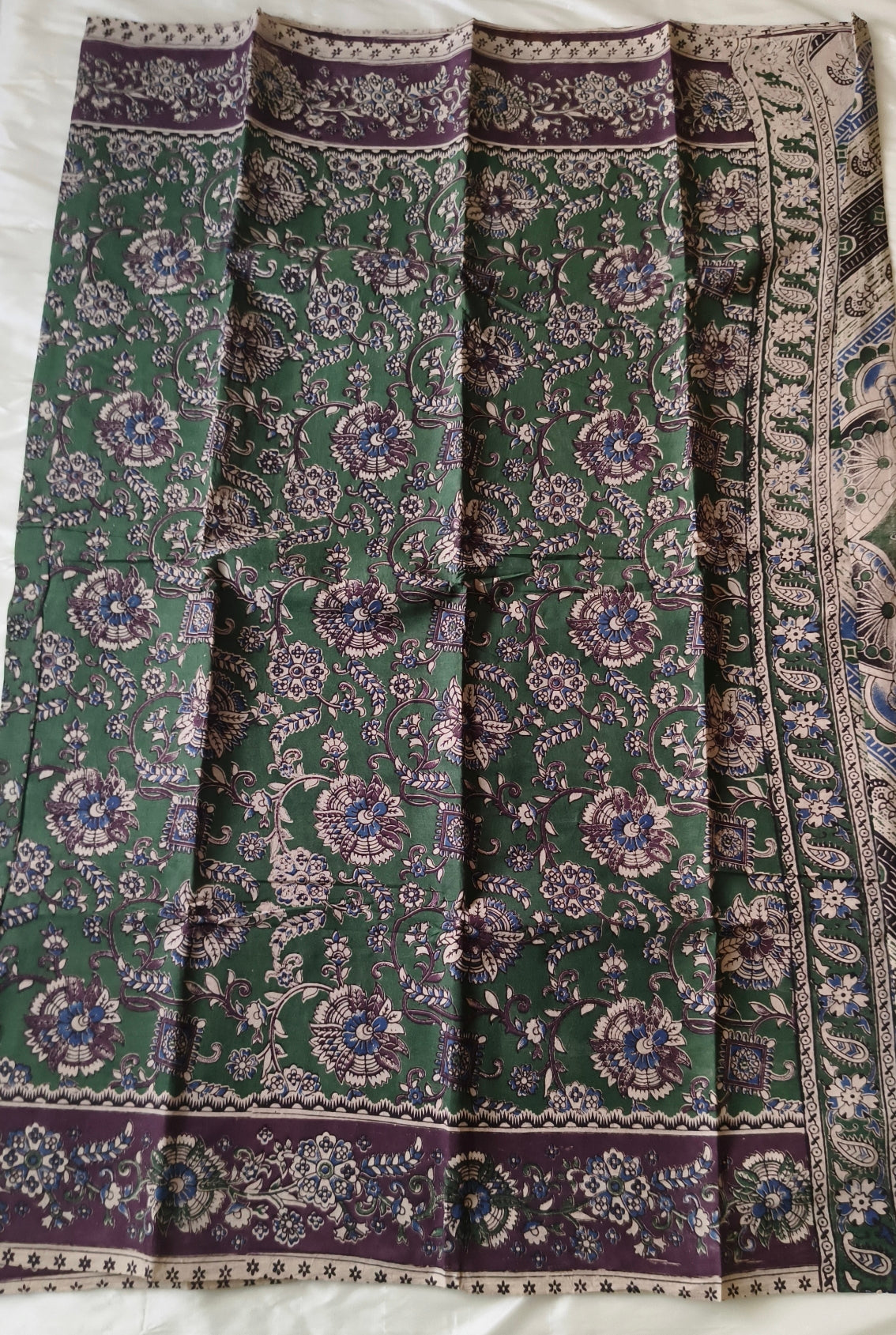Kalamkari Cotton Saree Green Colour