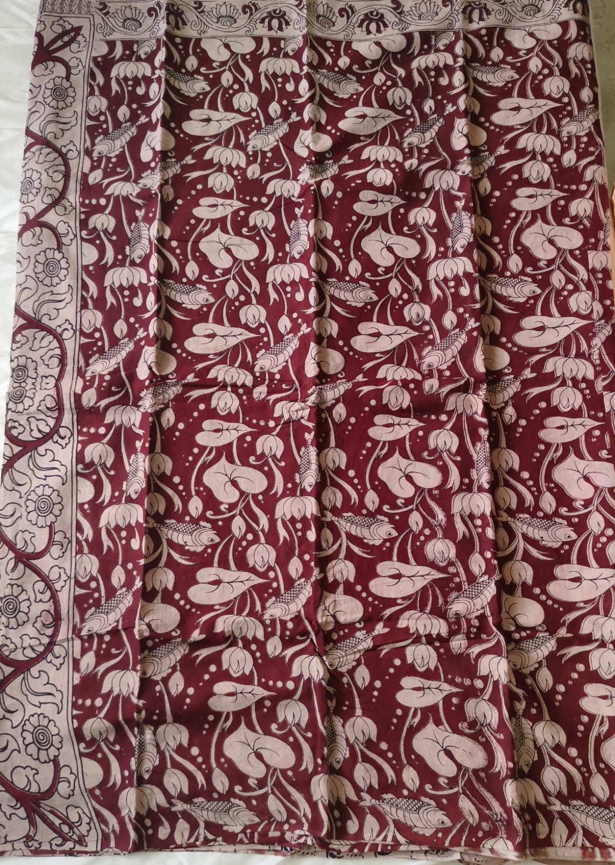 Kalamkari Cotton Saree Maroon Colour
