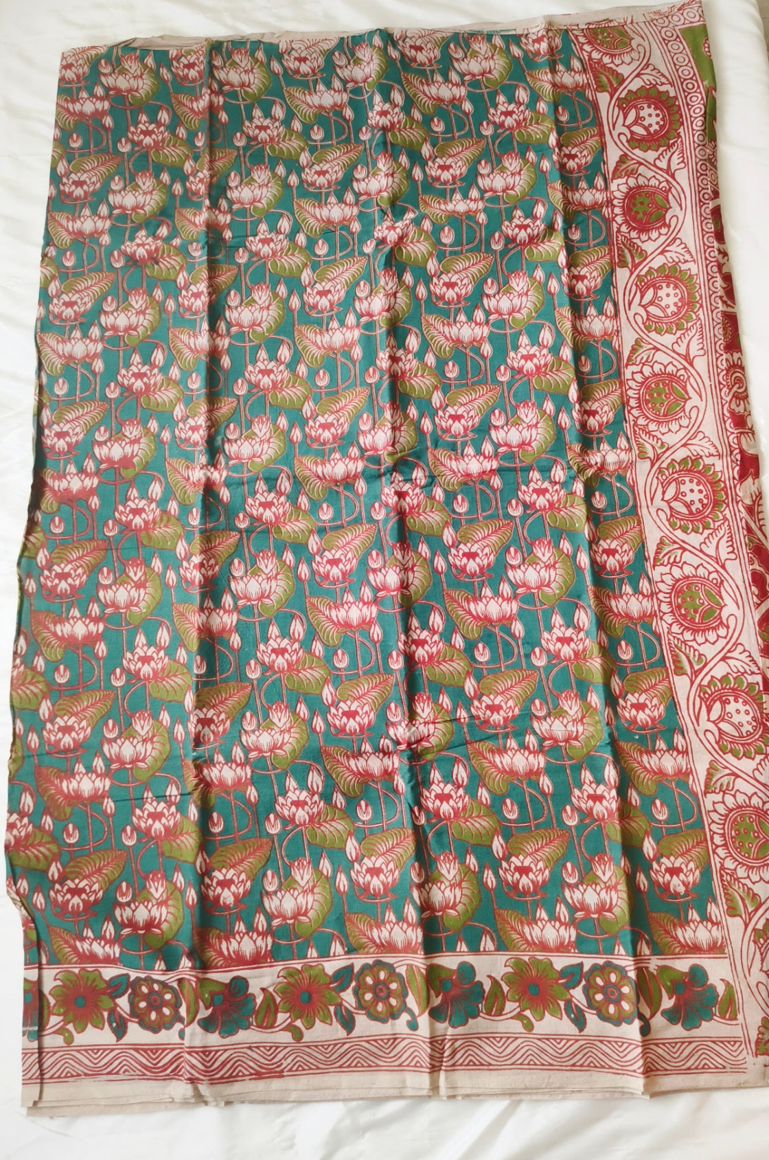 Kalamkari Cotton Saree Green Colour