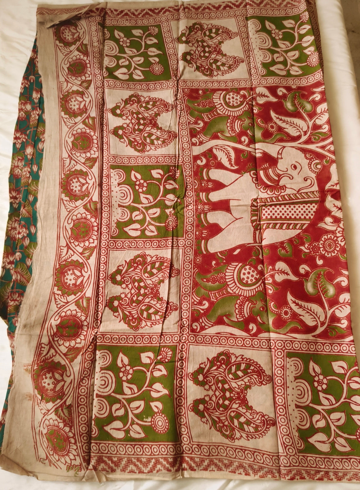 Kalamkari Cotton Saree Green Colour