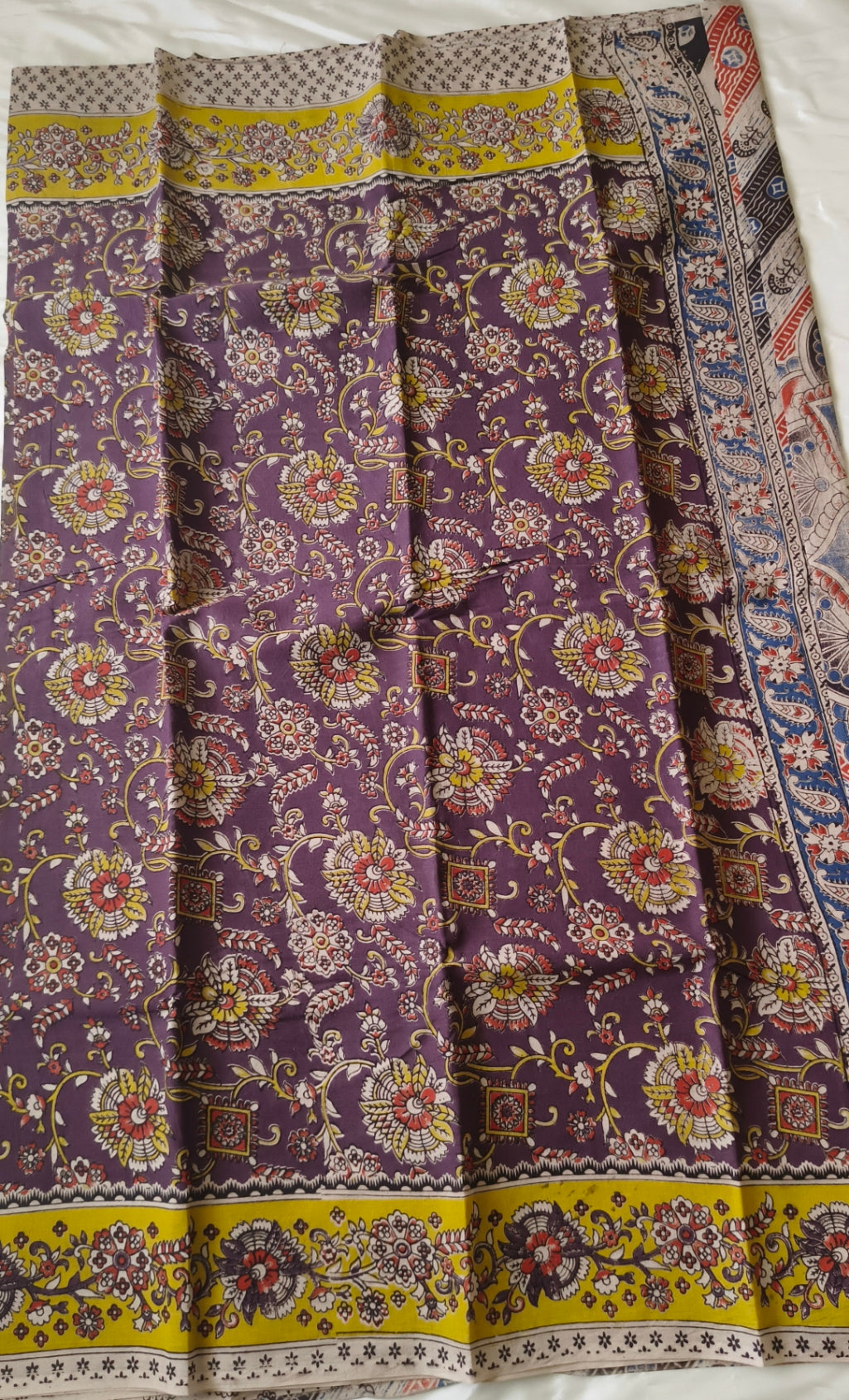 Kalamkari Cotton Saree Purple Colour