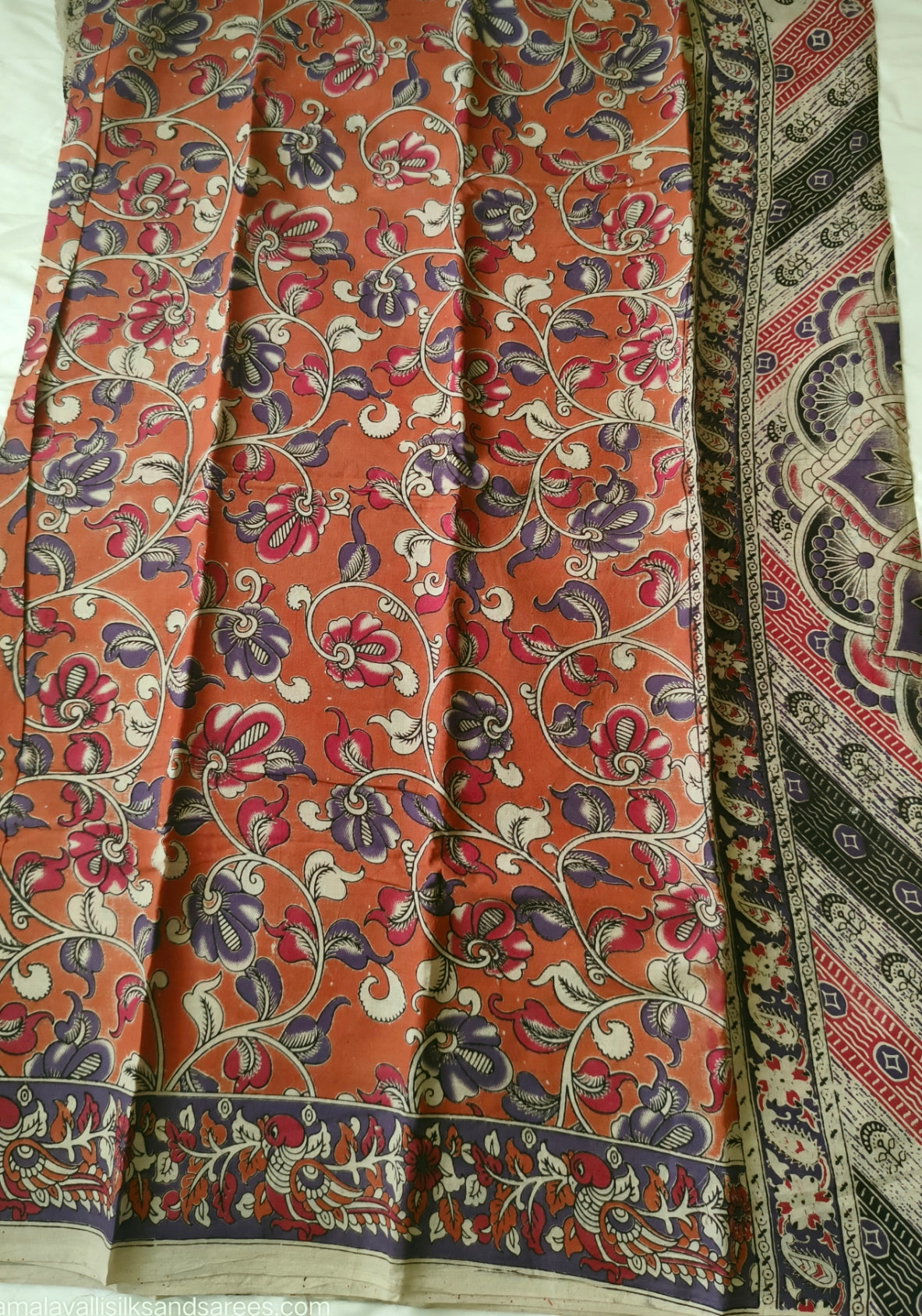 Kalamkari Cotton Saree Orange Colour