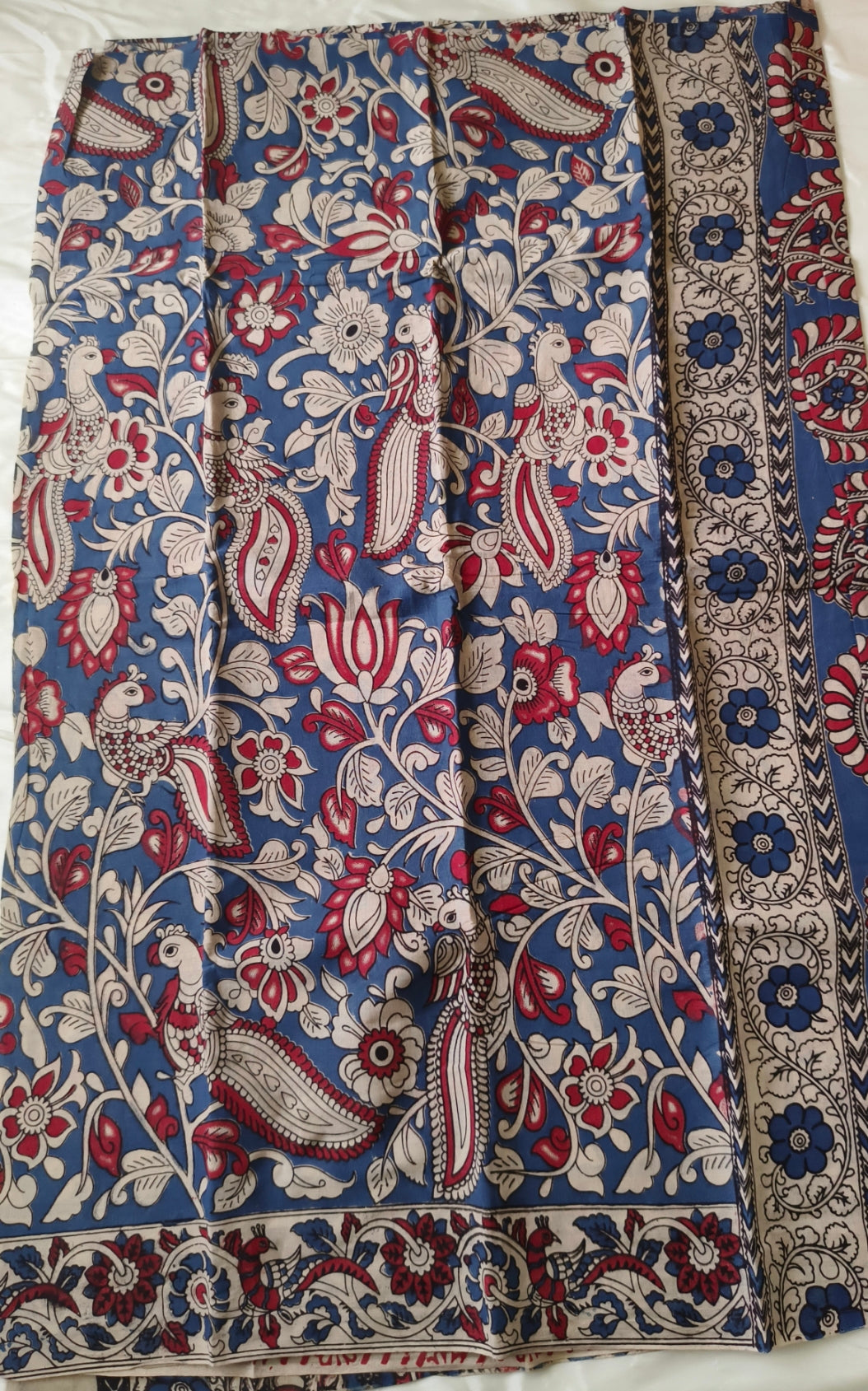 Kalamkari Cotton Saree Blue Colour