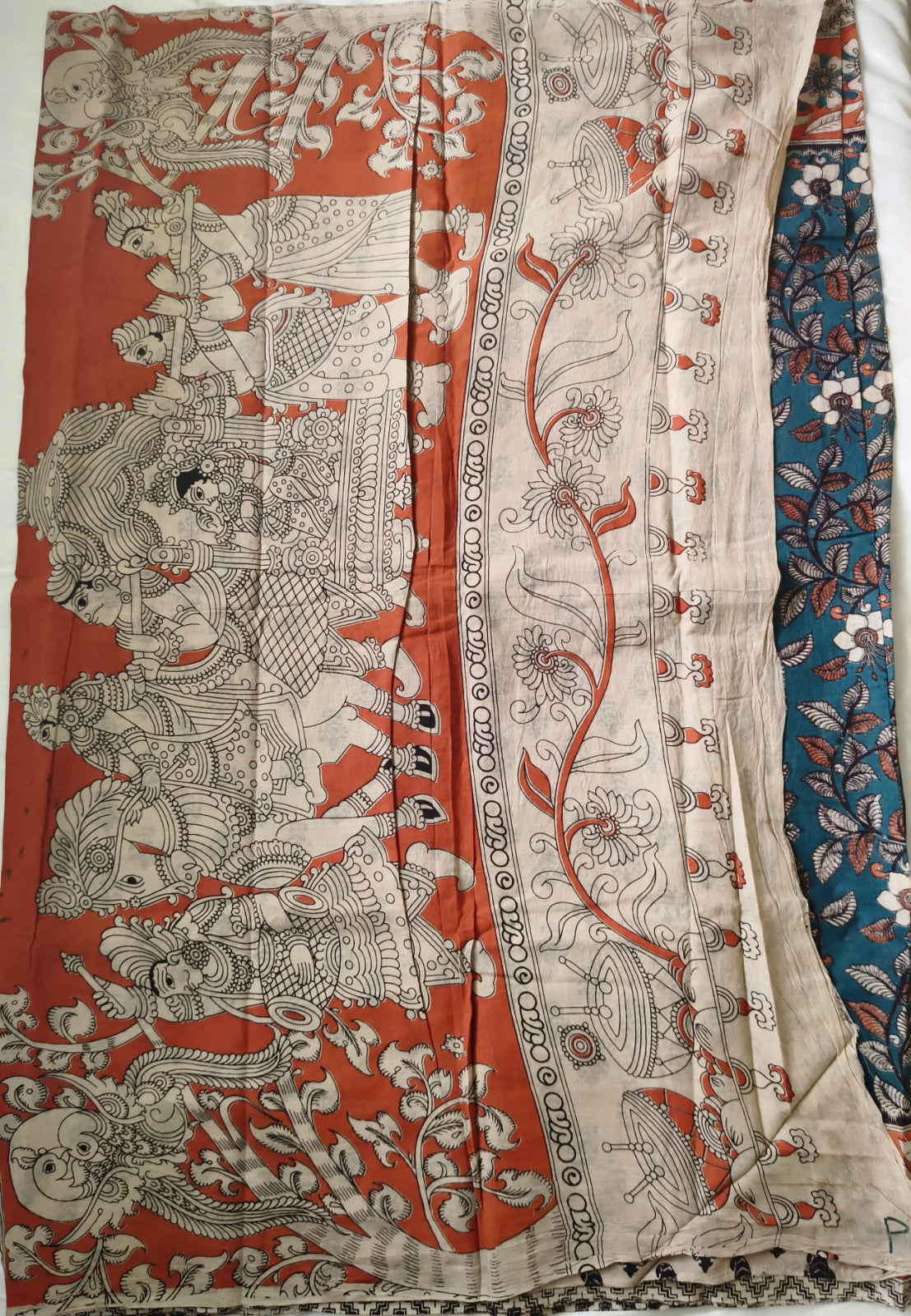 Kalamkari Cotton Saree Blue Colour