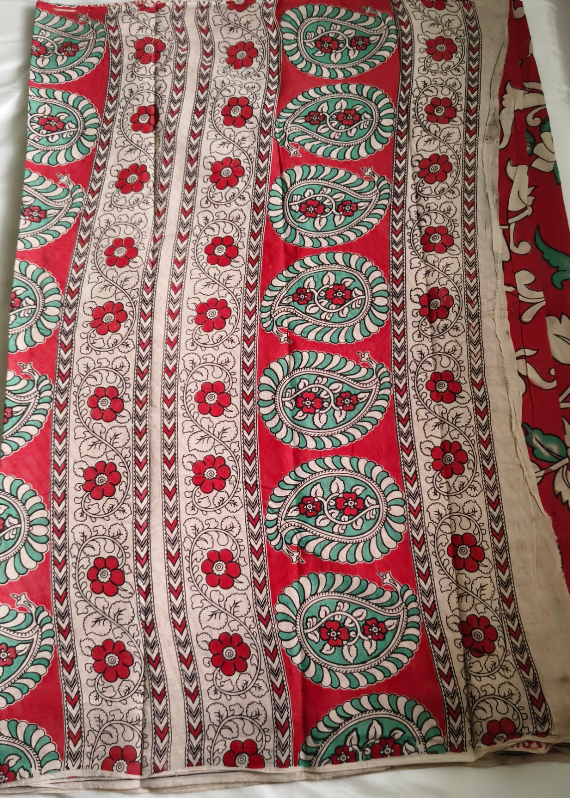 Kalamkari Cotton Saree Red Colour