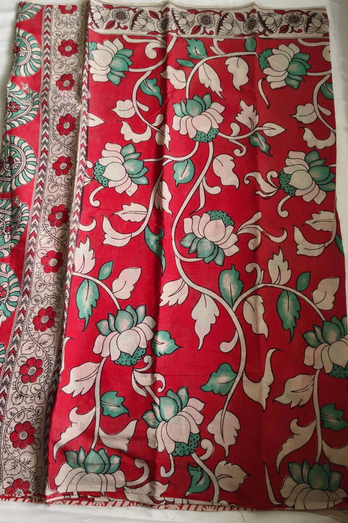 Kalamkari Cotton Saree Red Colour