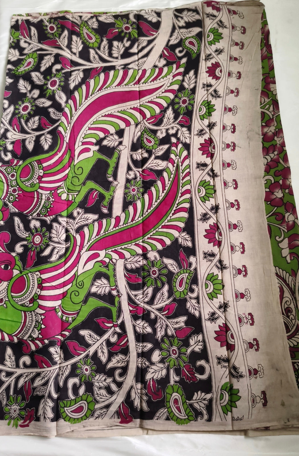 Kalamkari Cotton Saree Green Colour