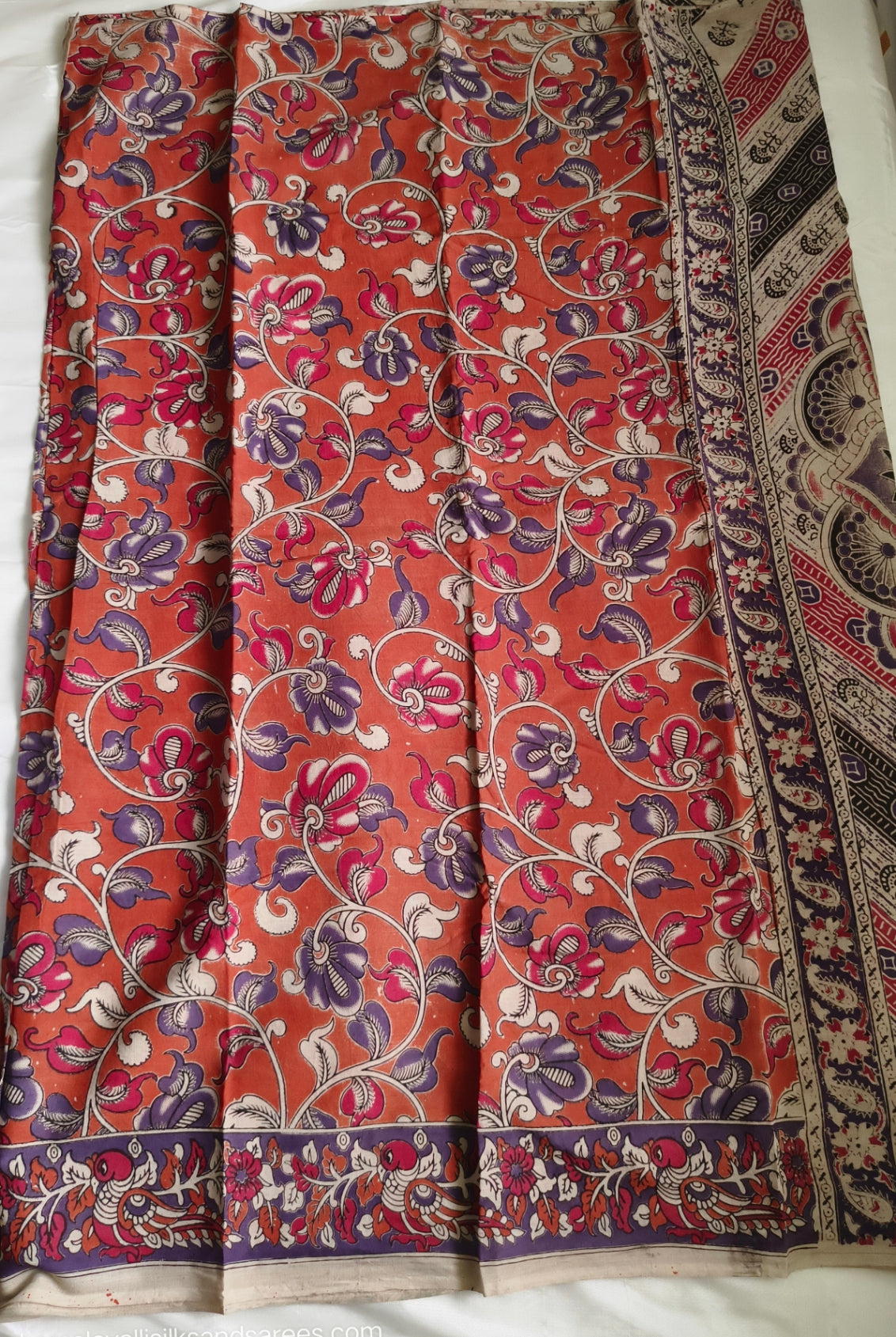 Kalamkari Cotton Saree Orange Colour