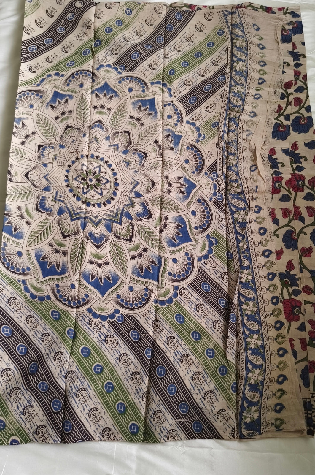 Kalamkari Cotton Saree Half white Colour