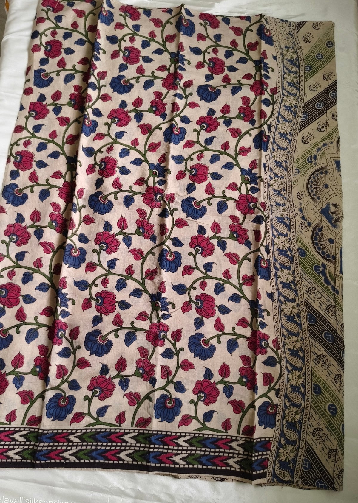 Kalamkari Cotton Saree Half white Colour