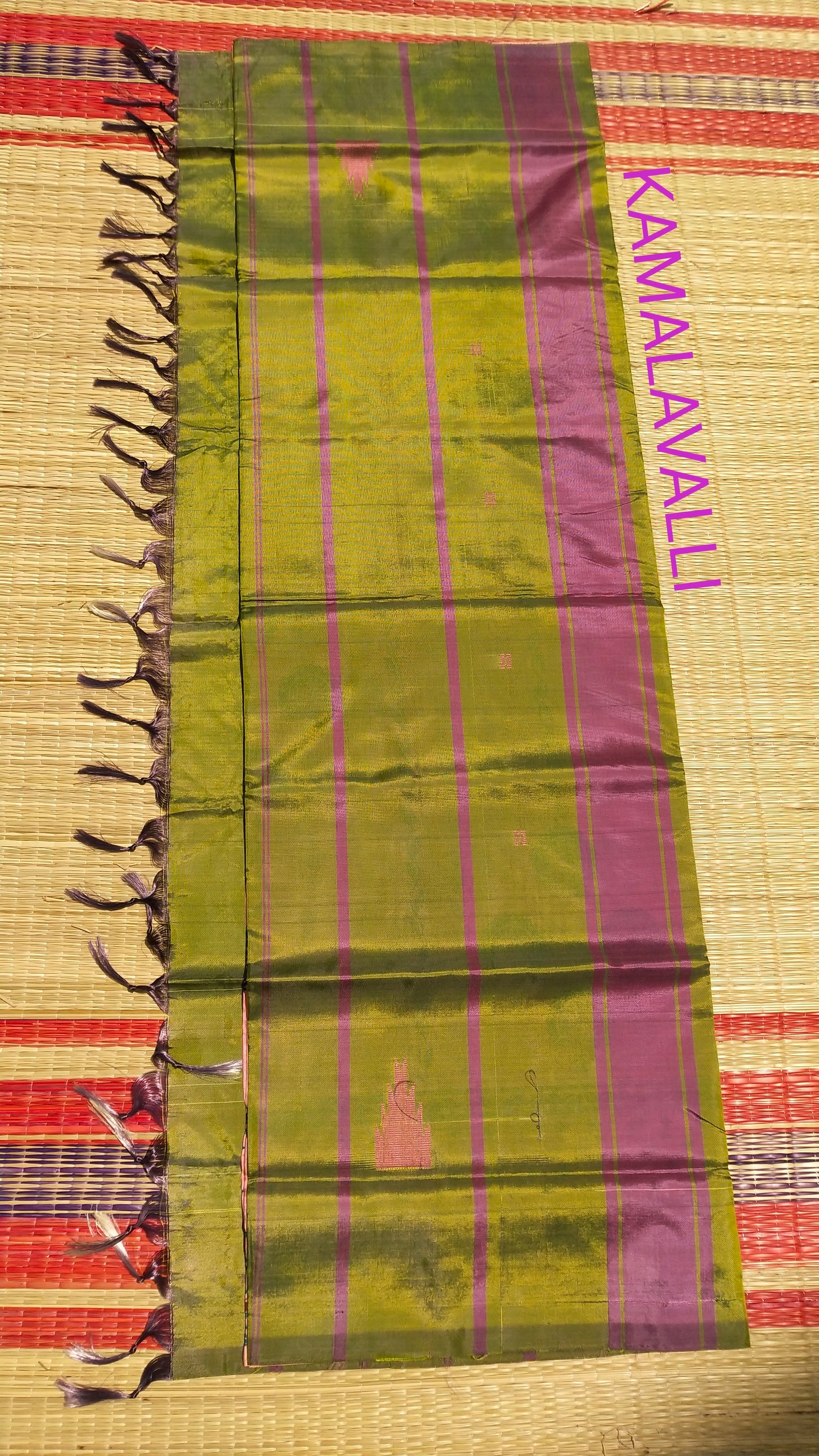 Printed Valaipattu / Chinalampattu Saree Pink colour with Green colour Pallu